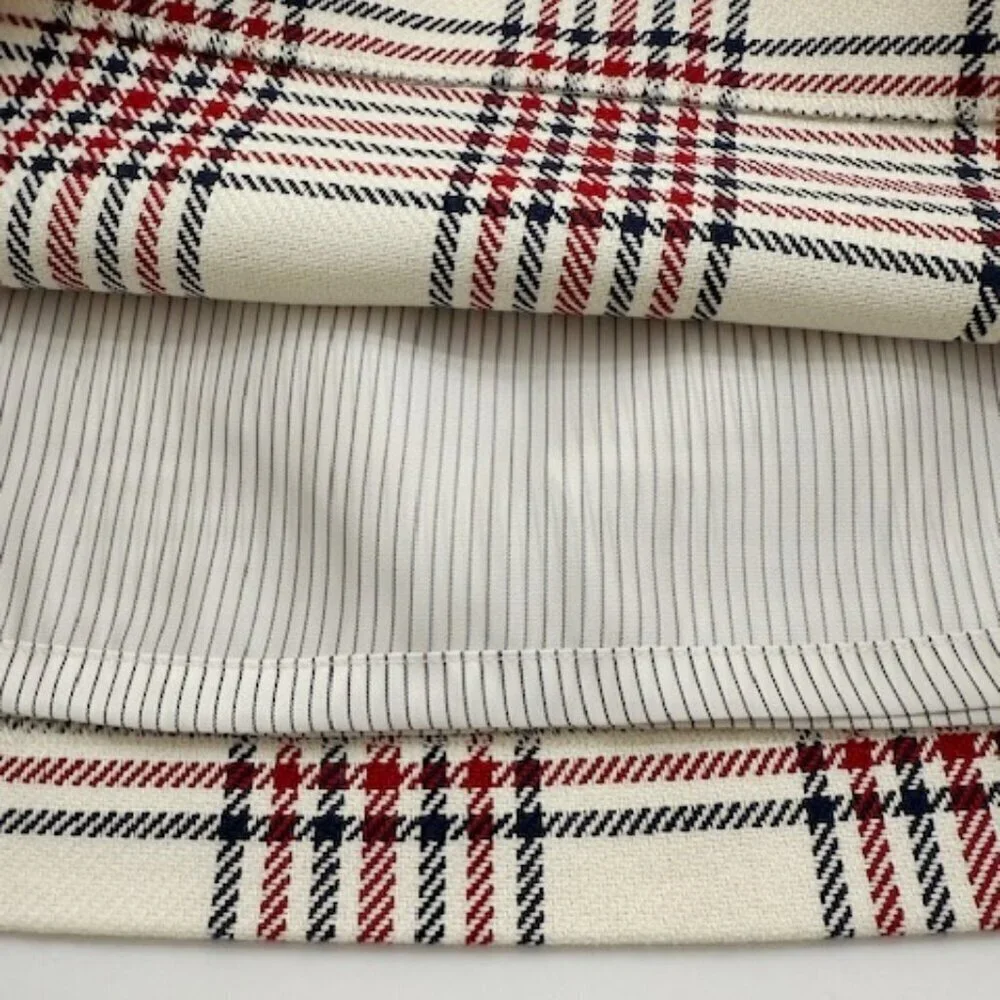 Brooks Brothers Red Fleece Red Blue & Ivory Plaid Cotton A-Line Skirt Size 8